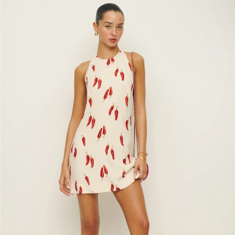NTW Reformation Cream Dress with Red Chili Print, size 4, perfect condition!